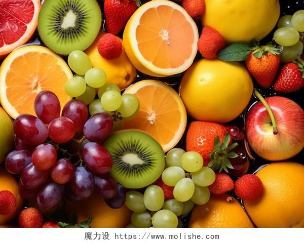 橙子草莓柚子橘子苹果猕猴桃香蕉葡萄菠萝各种各样新鲜水果健康生活营养有机水果拼贴展示图白底